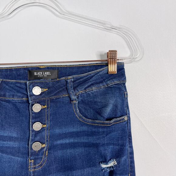 Black Label Button Front Distressed Ripped Skinny Jeans Size 3 Cotton Stretch - Picture 5 of 10